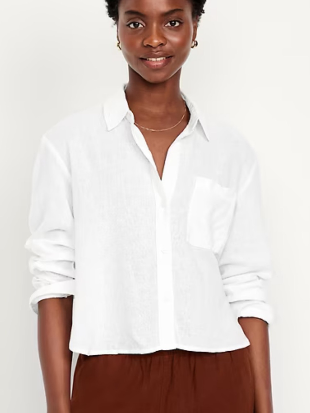 Old Navy Linen Blend Button Down Crop Shirt White XL